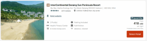 Screenshot showing InterContinental Danang Sun Peninsula Resort award night for $418 including taxes and fees