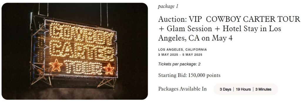 Marriott Moments Beyonce Auction Tickets