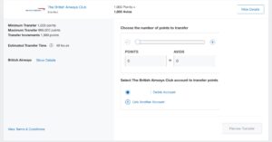 Screenshot of American Express site showing British Airways account linked