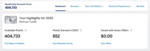 Screenshot of American Express site showing Membership Rewards dashboard