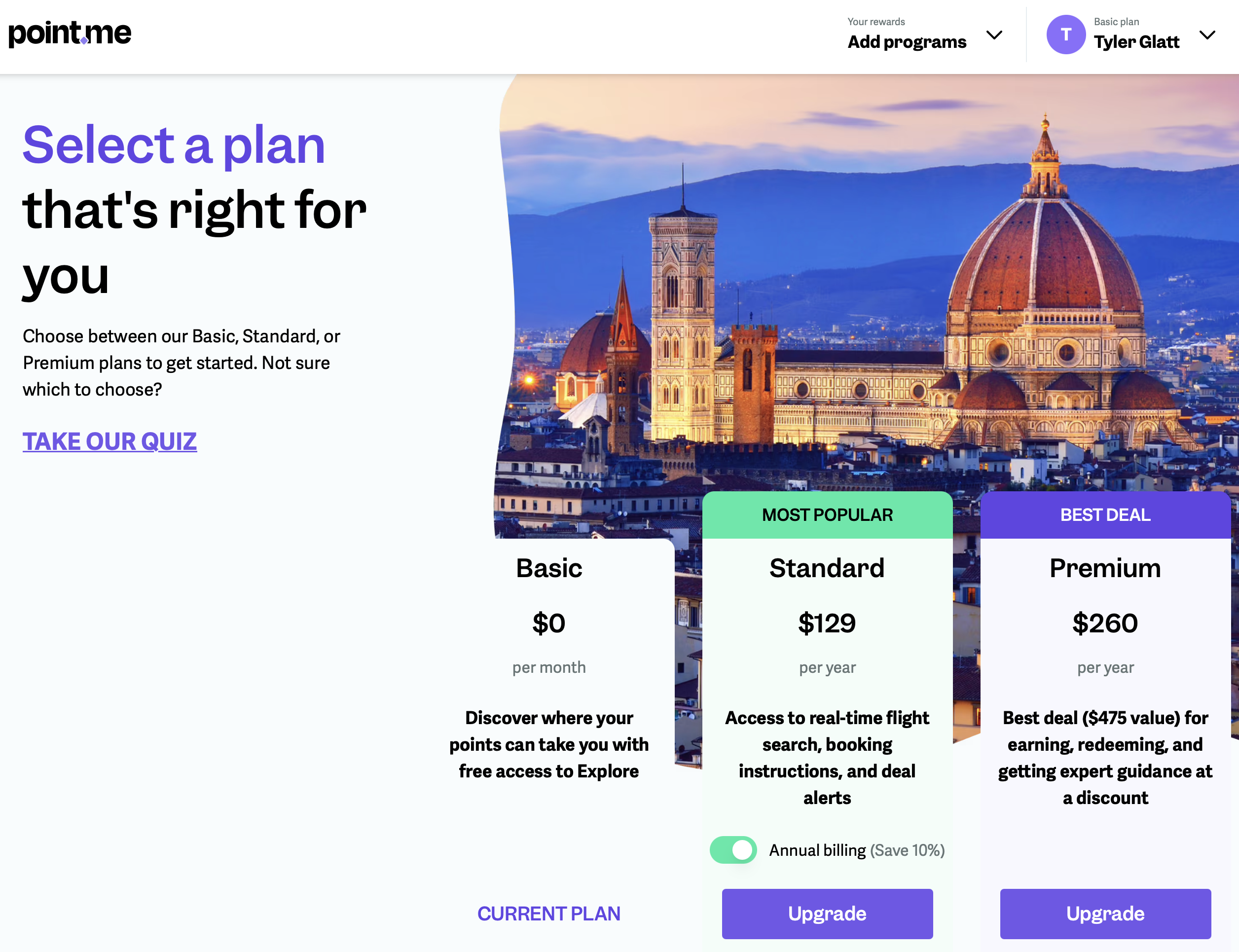 Point.me plan comparisons