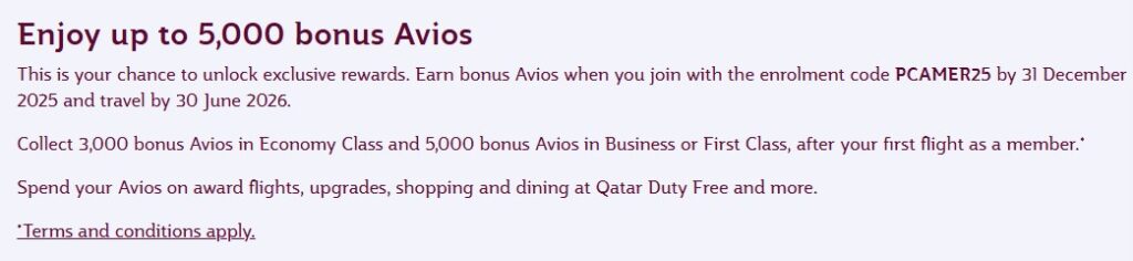 Qatar 5,000 Bonus Points New Member Bonus 2025