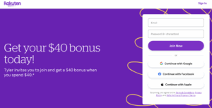 Rakuten $40 referral bonus.