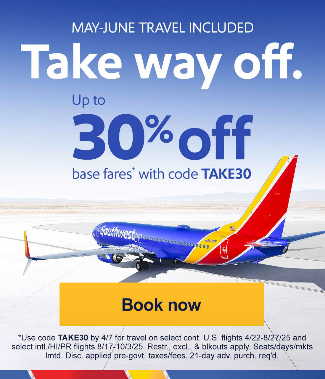 Use this southwest promo code to save 30 on flights