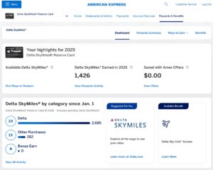 Screenshot from Amex website showing how to find the count of Delta Sky Club visits left for the year