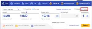 Southwest homepage award search BUR to IND