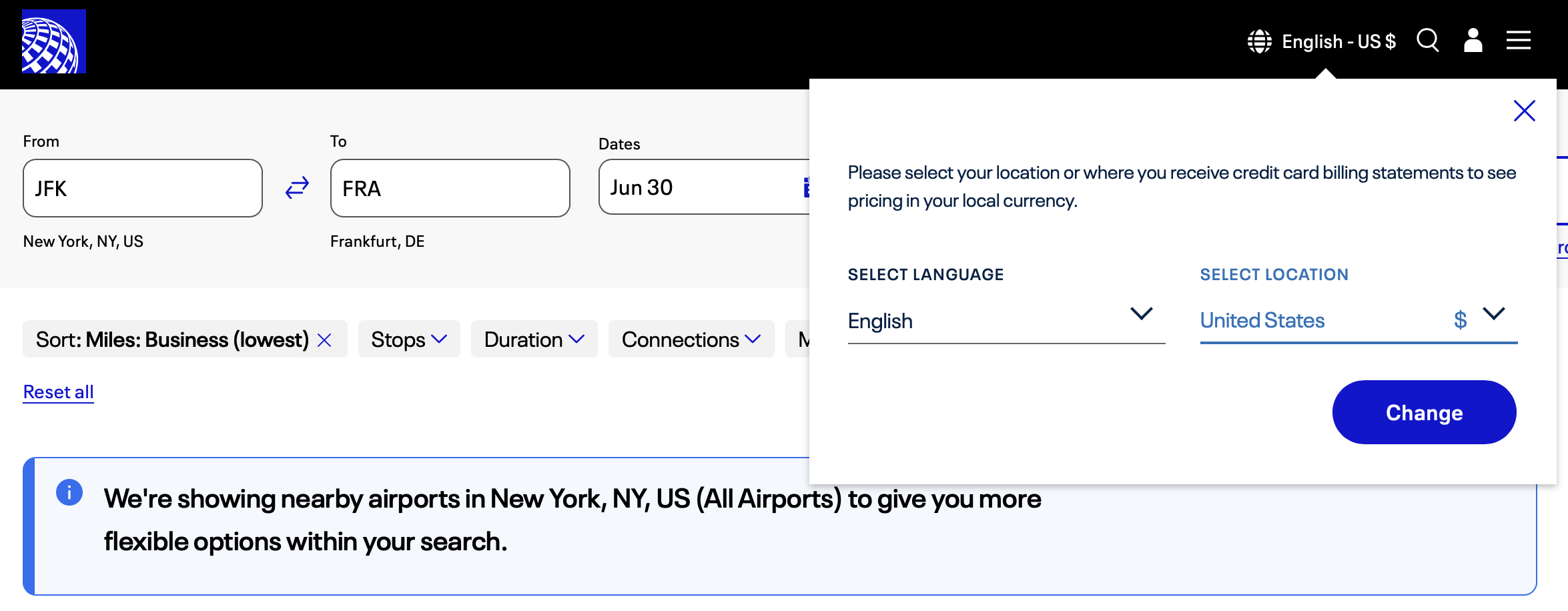 Change your United location and currency.
