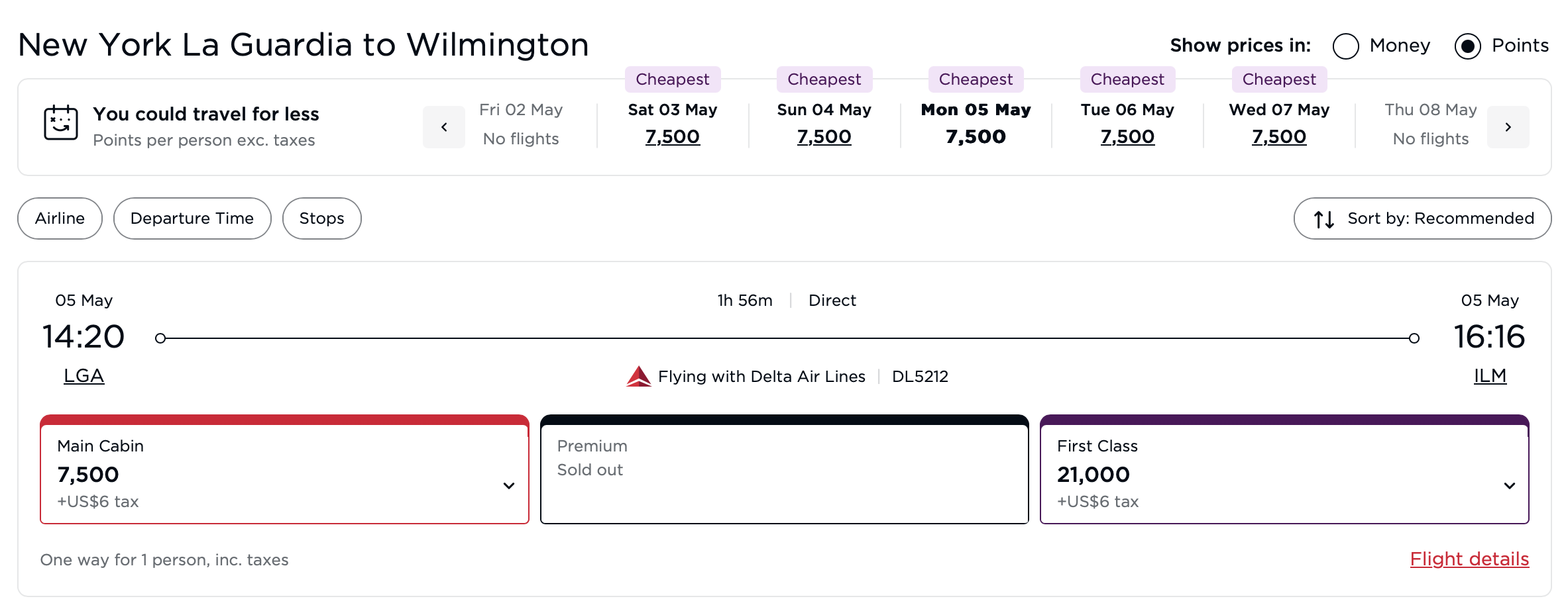 Virgin Atlantic award on Delta -- LGA to ILM.
