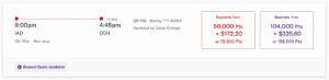 Virgin Australia redemption on Qatar Airways, from Washington DC to Doha