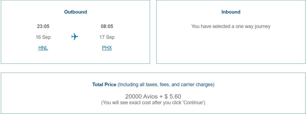American Airlines award from HNL- PHX bookable through British Airways.
