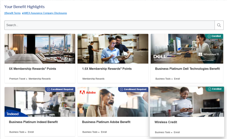 A screenshot shows the benefits listed for the Amex Business Platinum Card