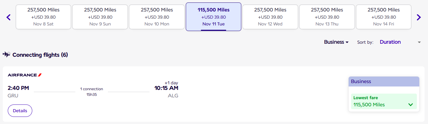 Flying Blue award from Sao Paulo to Algiers
