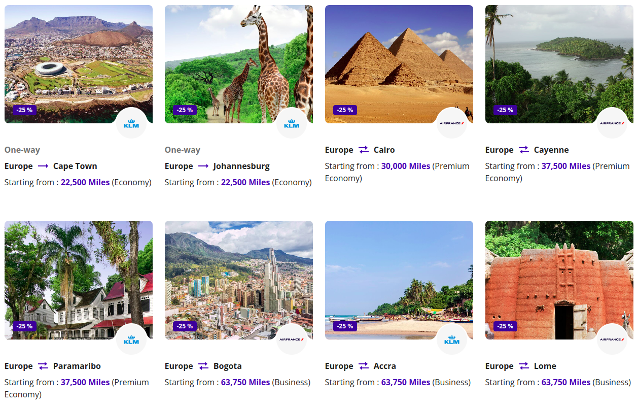 Sample Flying Blue Promo Rewards flights in April 2025