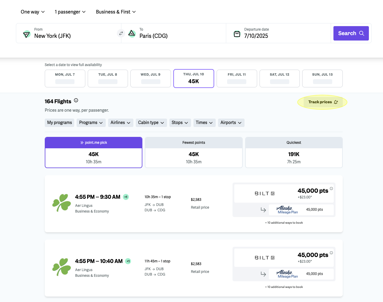 You can set alerts for flight routes with the paid version of Point.me.