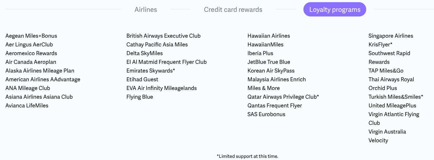 Point.me supports nearly 40 loyalty points programs.
