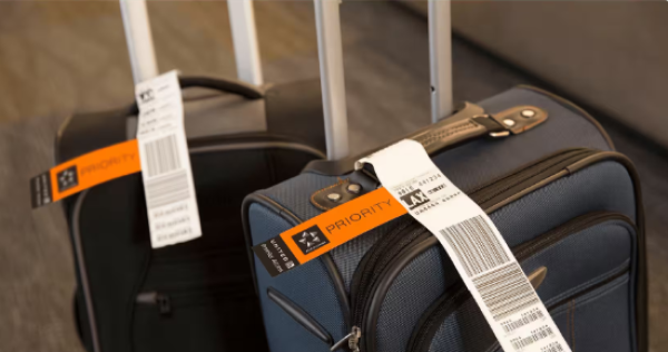 A photo shows luggage tagged as priority