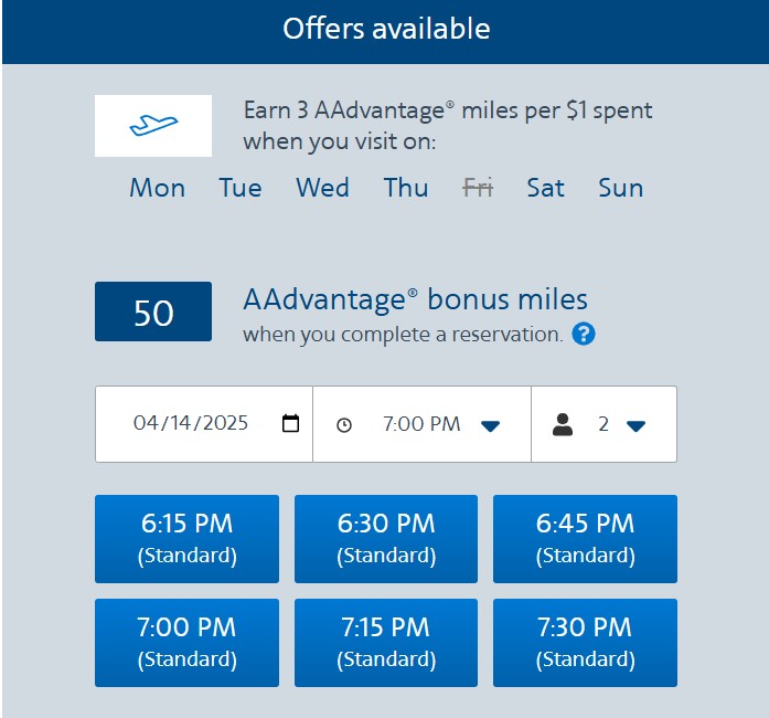 Reserve through AA Dining