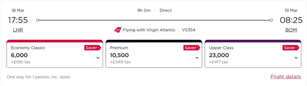 London- Bombay booking with Virgin Atlantic.