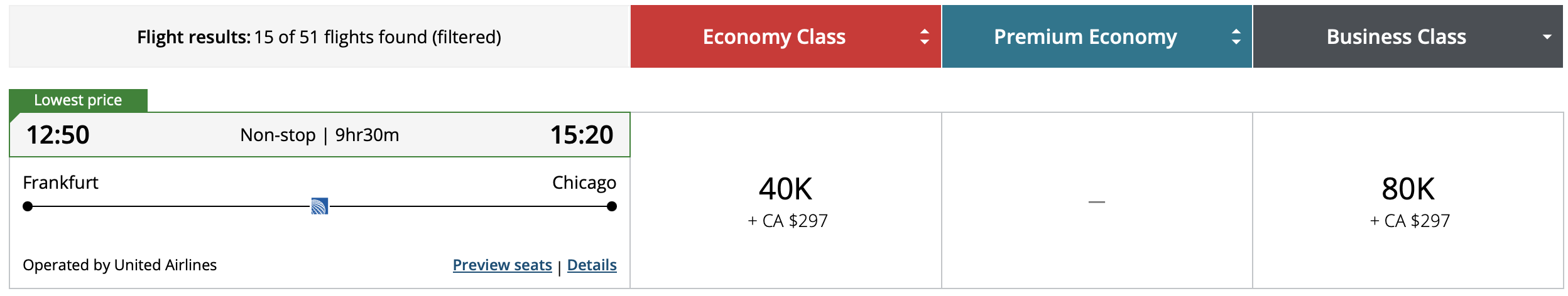 Air Canada redemption on United, from FRA to ORD.