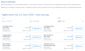 Screenshot of American Airlines award sale and routes at 5,000 miles each way