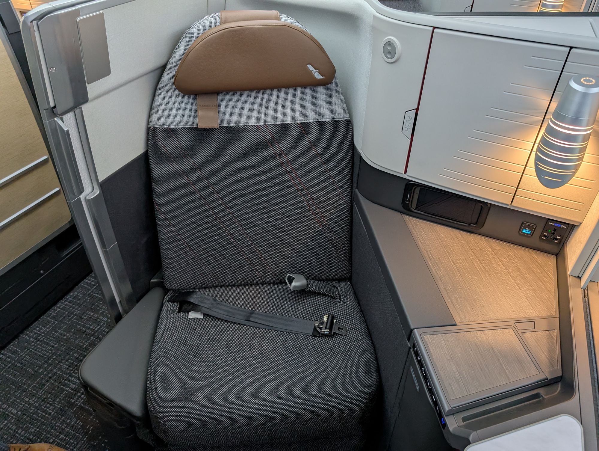 American Airlines Flagship Suite on Boeing 787-9P view toward the seat