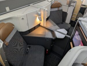 American Airlines Flagship Suite on Boeing 787-9P interior seats with privacy divider open
