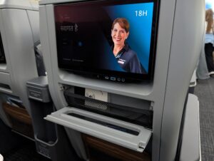 American Airlines Boeing 787-9P premium economy tray and wireless charging pad