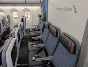 American Airlines Boeing 787-9P economy back row