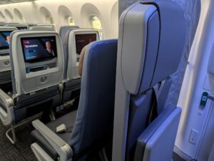 American Airlines Boeing 787-9P economy two-seat row recline
