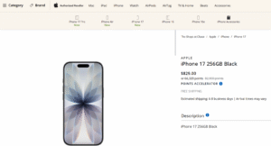Screenshot showing option to redeem Chase Ultimate Rewards points for an Apple iPhone 17