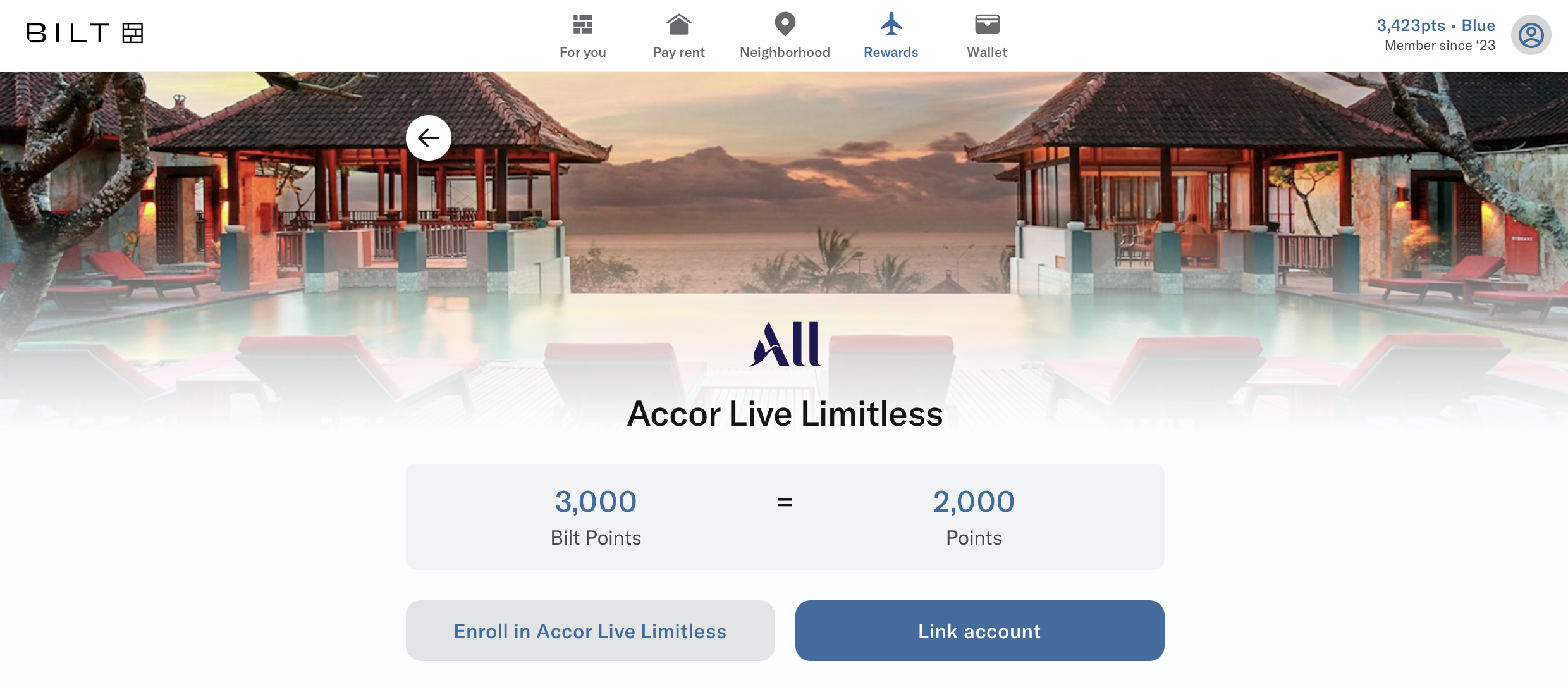 Linking Bilt and Accor accounts.