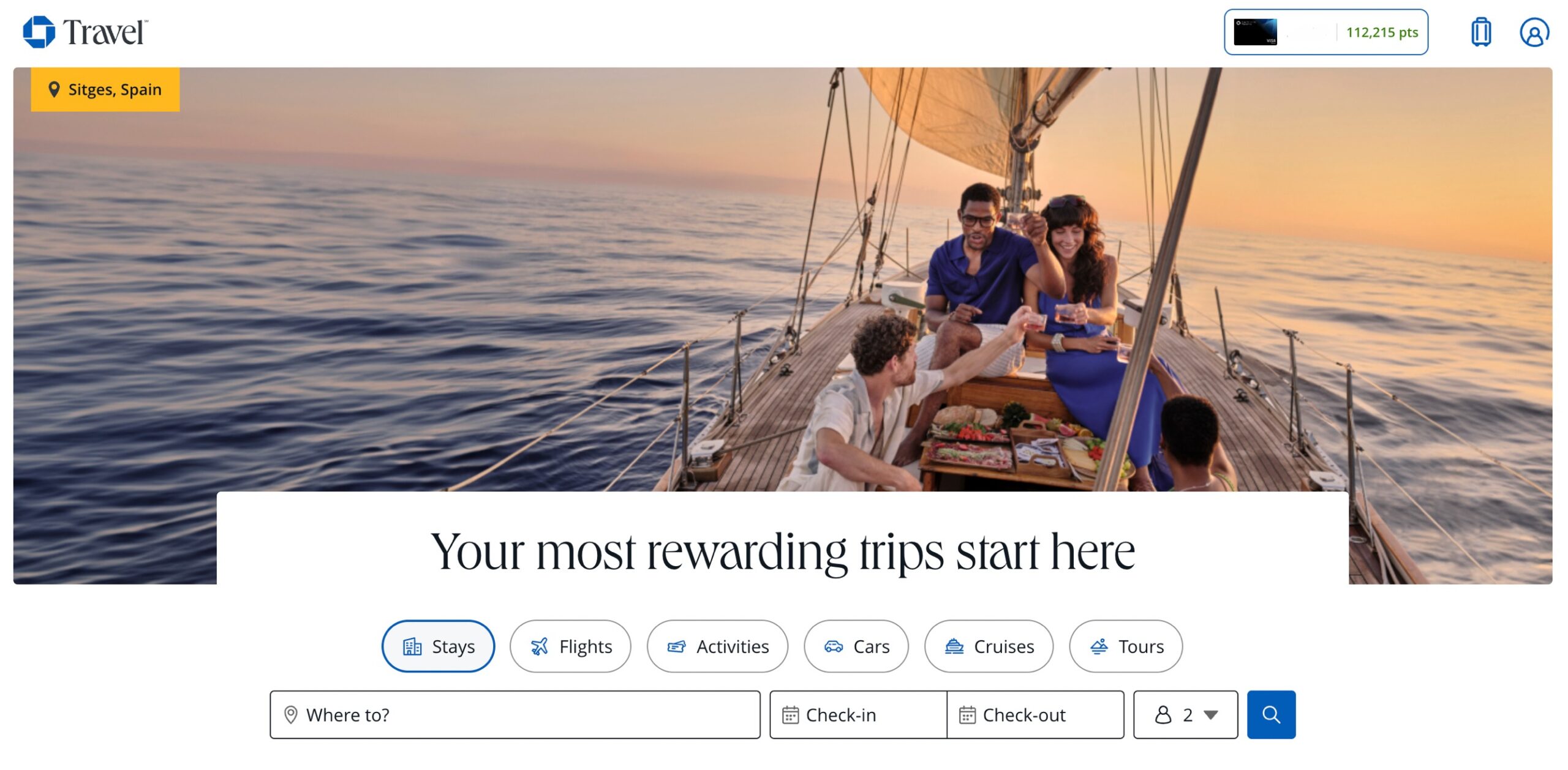 Screenshot of Ultimate Rewards portal booking page