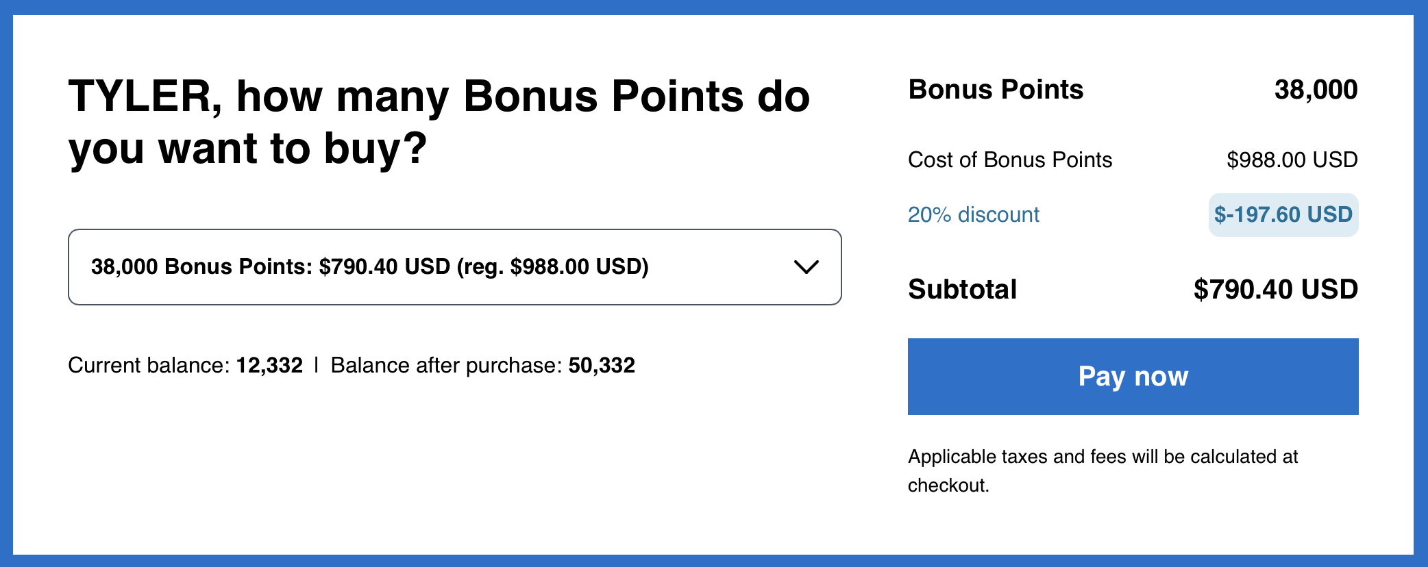 Hyatt Buy Points Selector