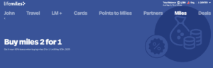Banner image on LifeMiles website showing 160% bonus