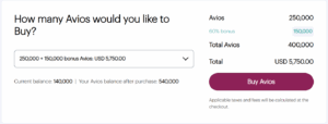 Example of buying 400,000 Avios via Qatar for $5,750 after a 60% bonus