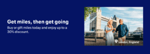 Banner image to buy United MileagePlus miles with up to a 30% discount.
