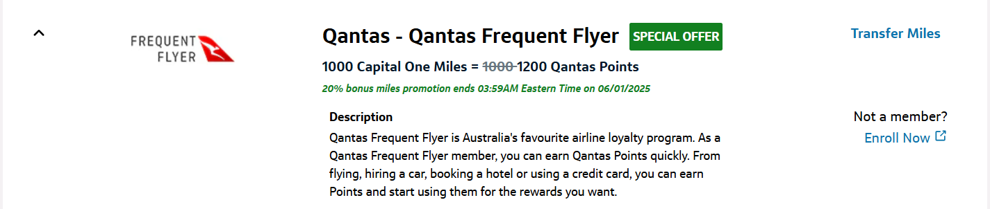 Capital One/Qantas transfer bonus.
