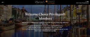 Landing page for Choice Privileges members on the Preferred Hotels website