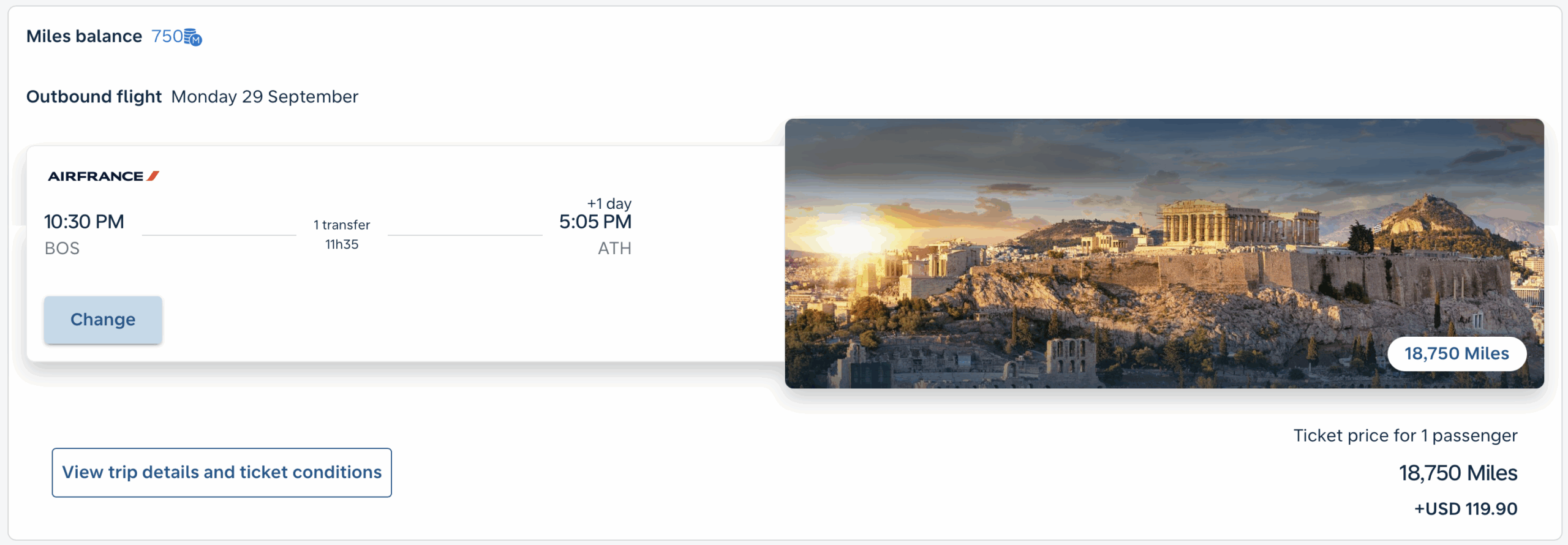 Flying Blue Promo Reward from BOS to ATH via CDG.