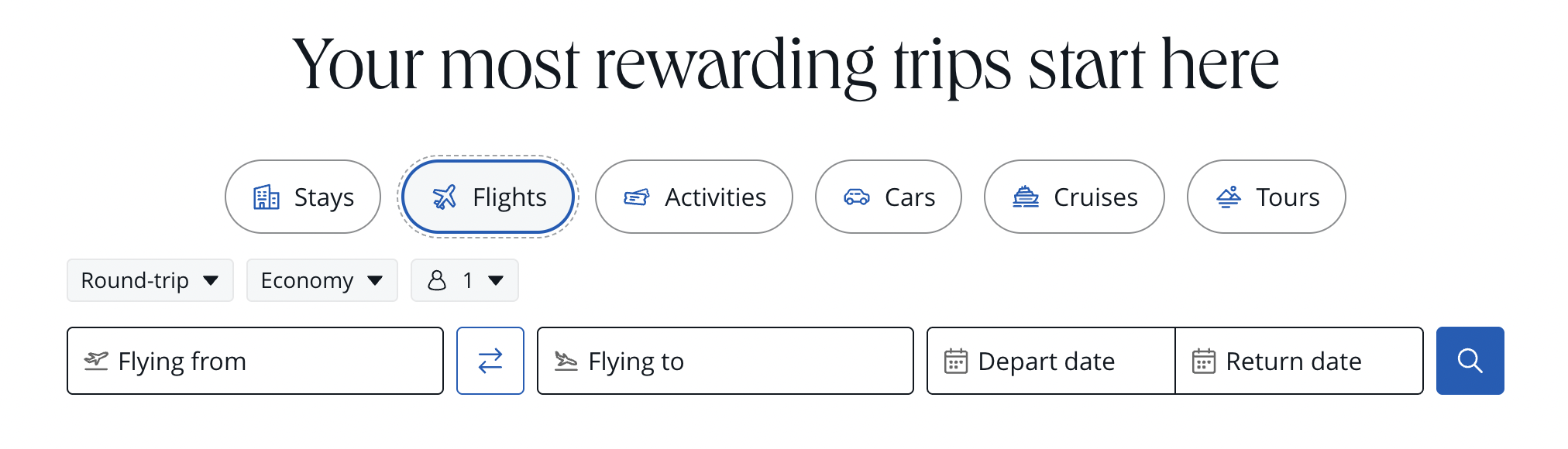 Screenshot of the Ultimate Rewards site for flights bookings