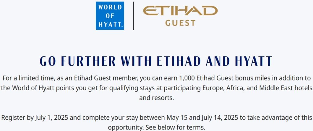 Hyatt 1,000 Bonus Etihad Miles 2025 Promotion