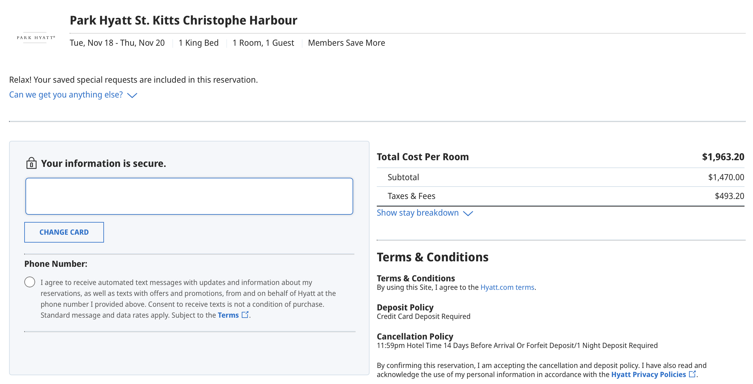 Park Hyatt St. Kitts Christophe Harbour receipt