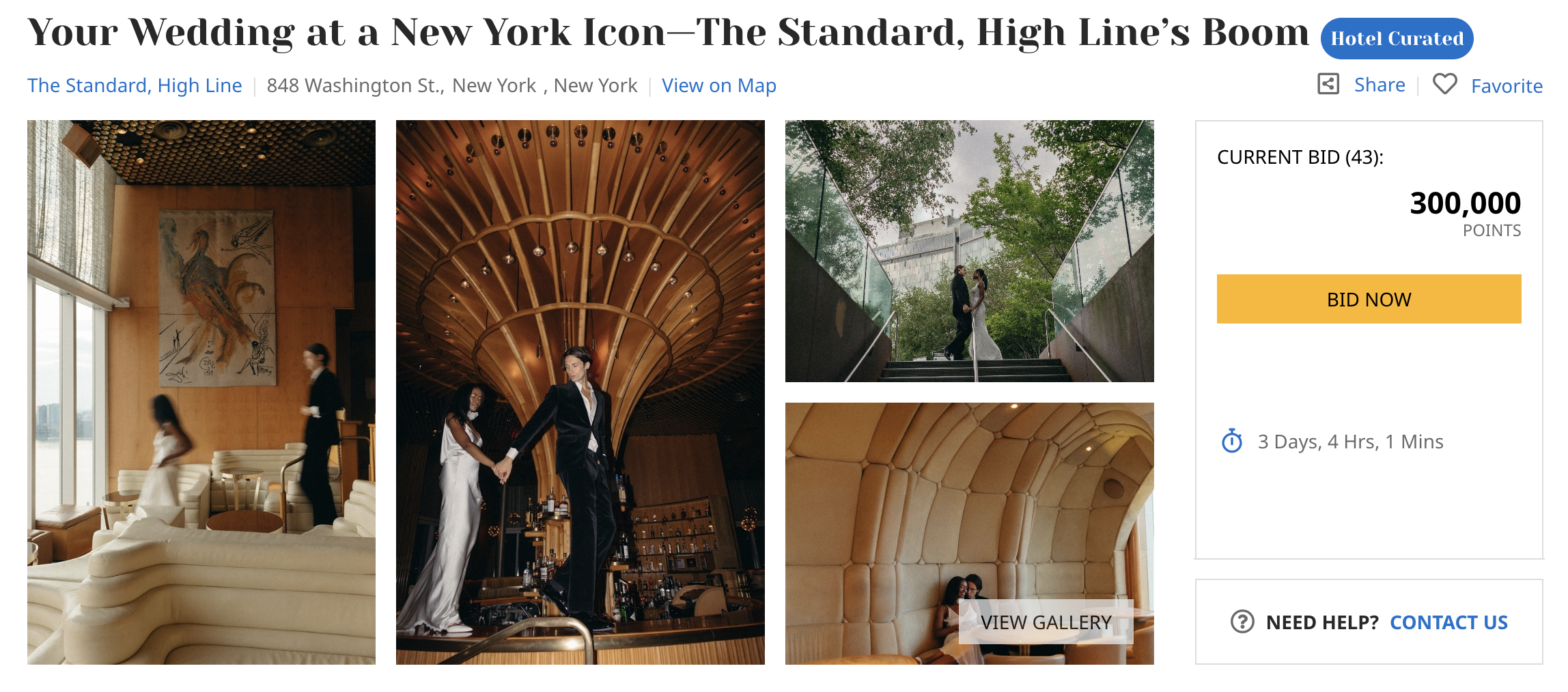 Hyatt Find Experience Bid Webpage: Your Wedding at a New York Icon—The Standard, High Line’s Boom