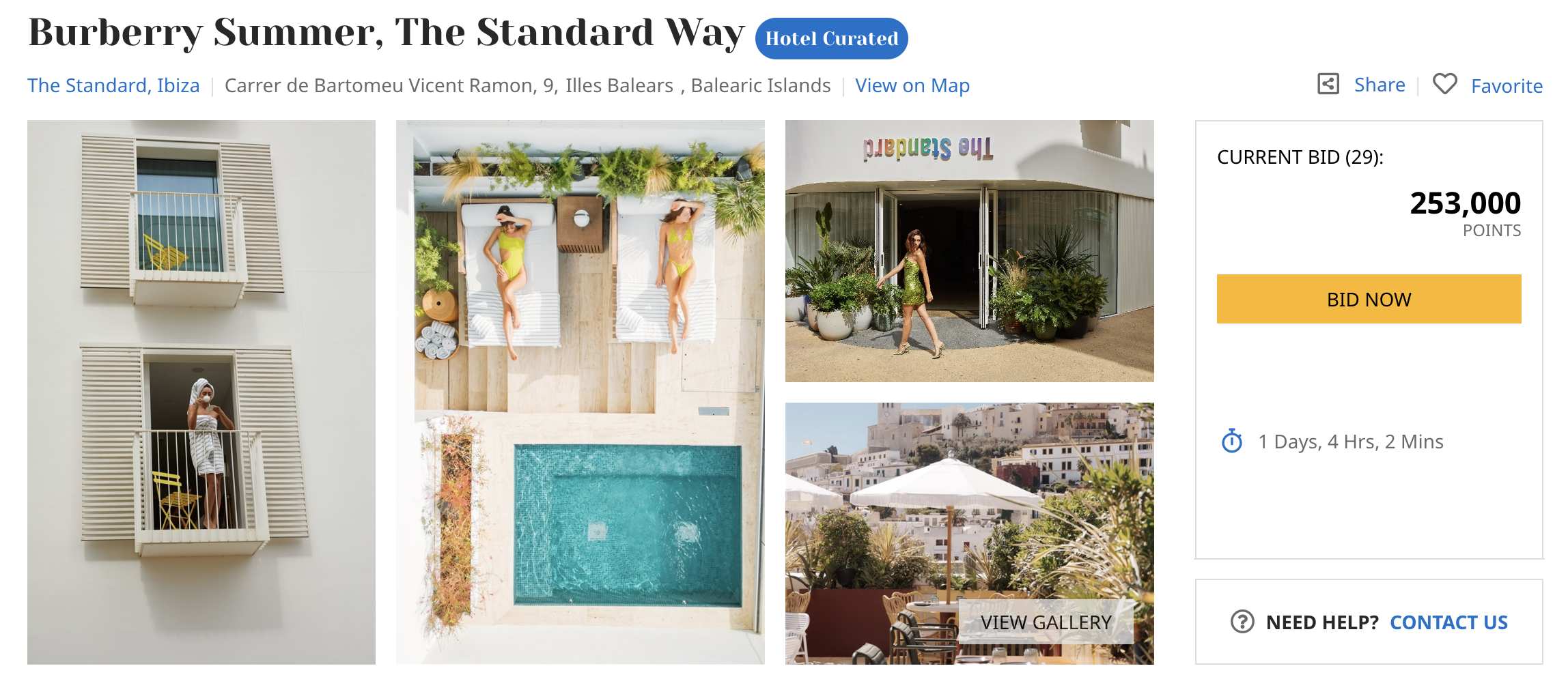 Hyatt Find Experience Bid Webpage: Burberry Summer, The Standard Way