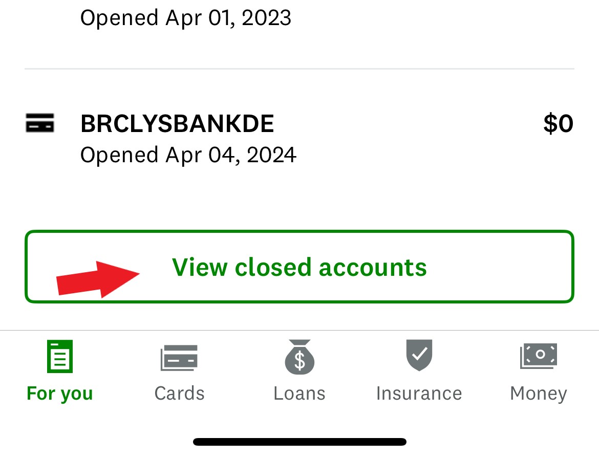 A screen shot from Credit Karma shows how to view closed accounts