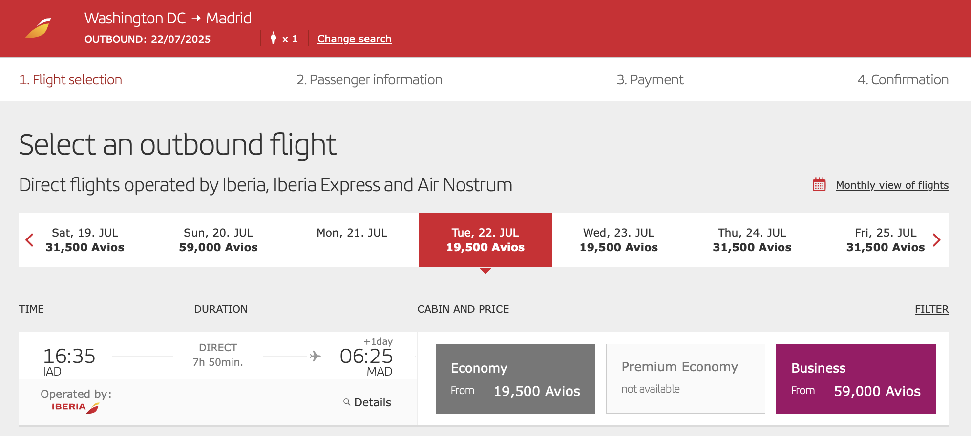 Iberia award from the US to Spain (Peak)