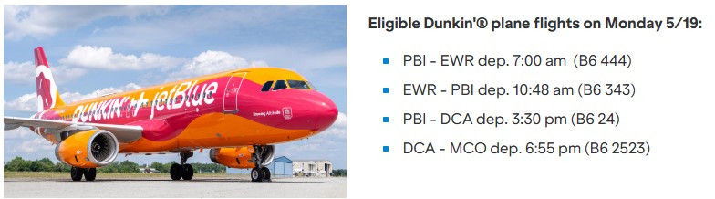 JetBlue Dunkin Flights on May 19