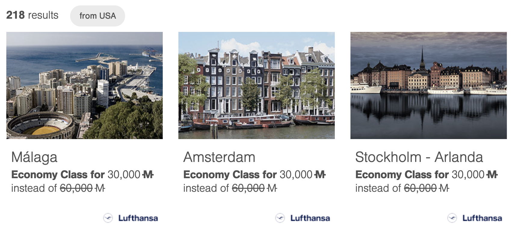 Lufthansa mileage bargains in economy.