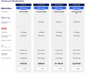 Lufthansa Miles & More mileage package prices with a 50% bonus