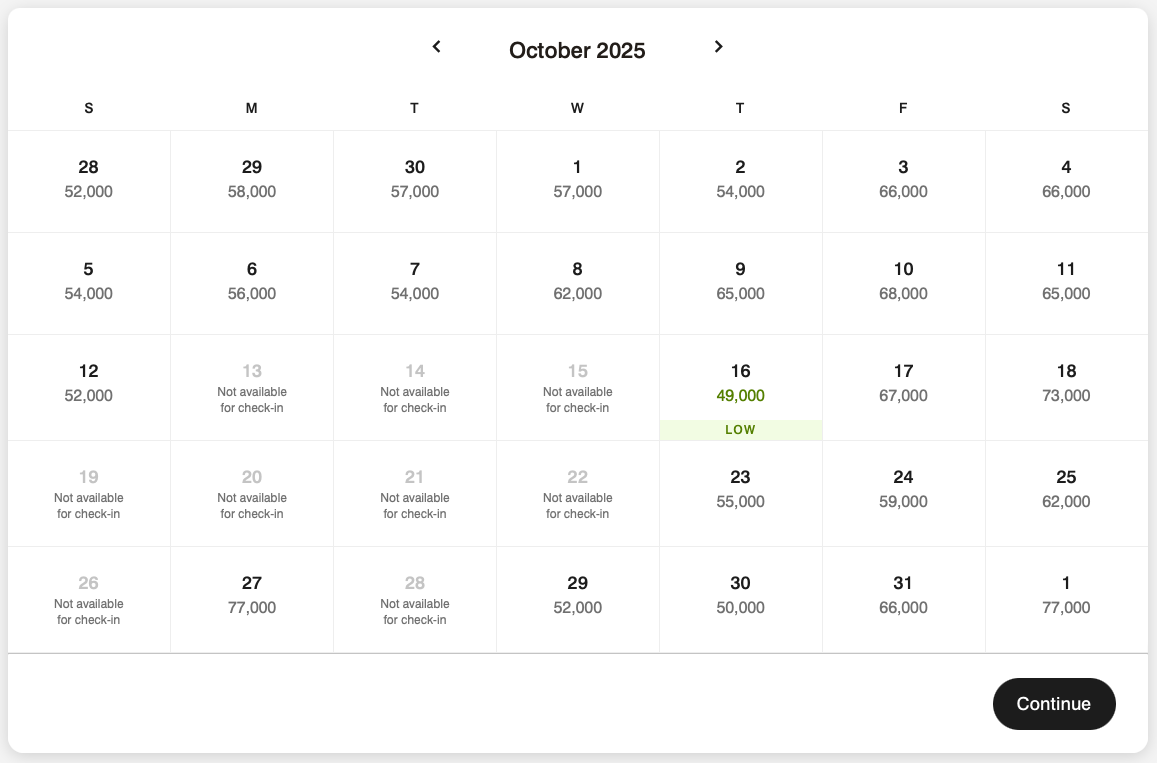Marriott Swan hotel award calendar